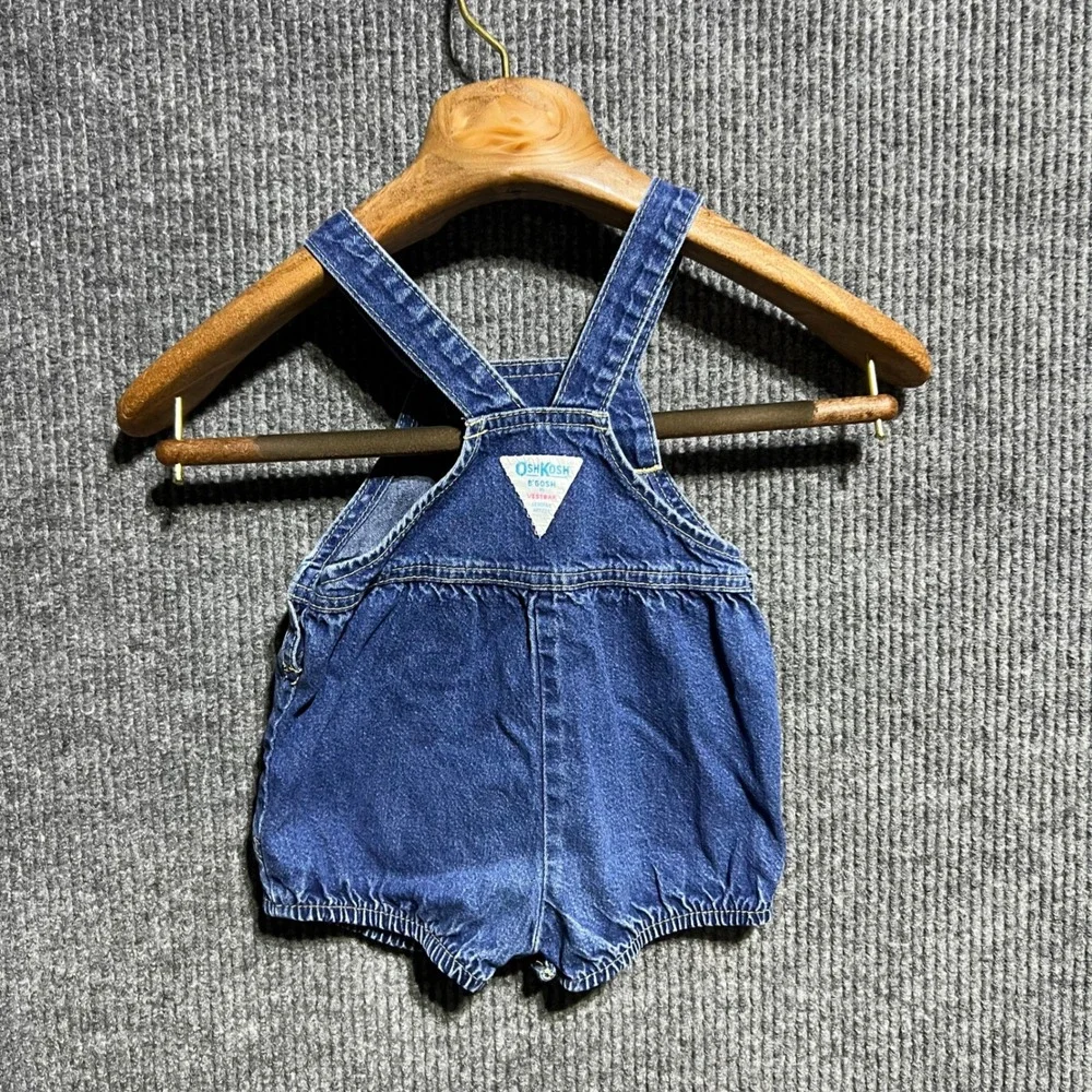 Vintage OshKosh BGosh Denim Bubble Overalls Kids 24M Blue Shortalls Romper 90s